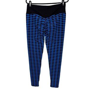 Women's Blue & Black Textured Workout Leggings Size L/XL Stretch Yoga Shaper‎